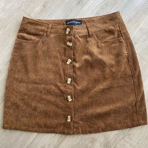 Camel Corduroy Button Down Skirt